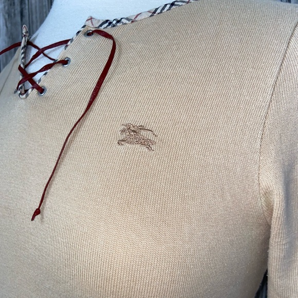 BURBERRY Blue Label Nova Check Trim Lace Up Knitted Sweater Sz Asian M (US XS/S) - Picture 9 of 12